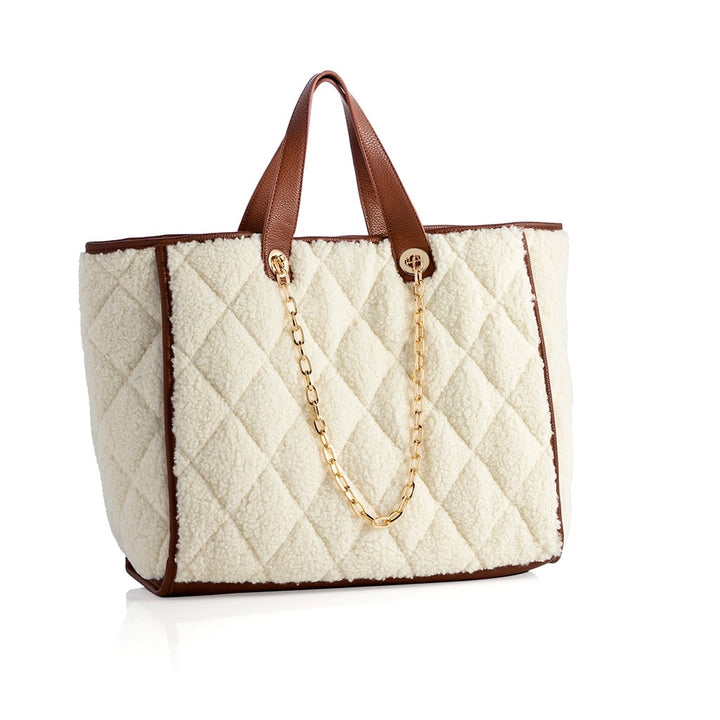 Ivory Sherpa Tote Handbag