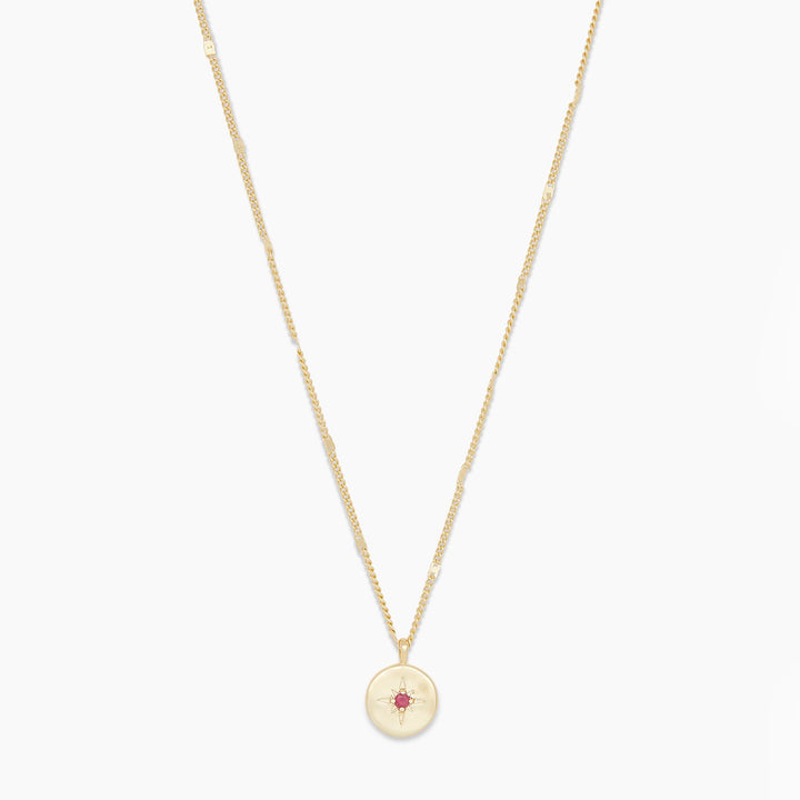 July Gold Ruby Birthstone Coin Necklace