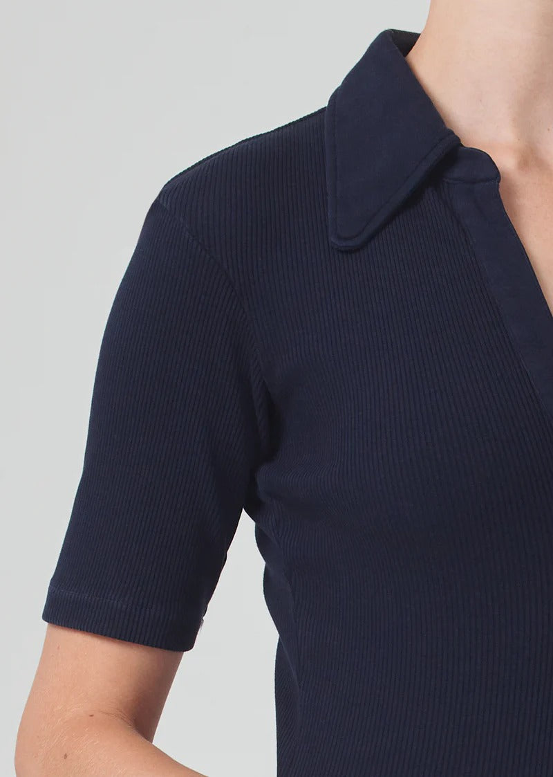 Navy Collared Liu Bodysuit