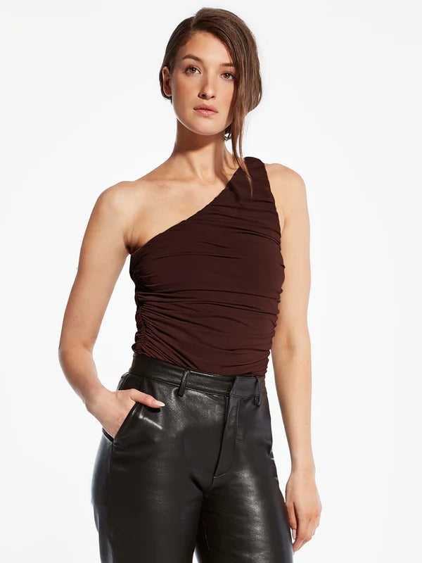 Mahogany Ruched One-Shoulder Blaire Top