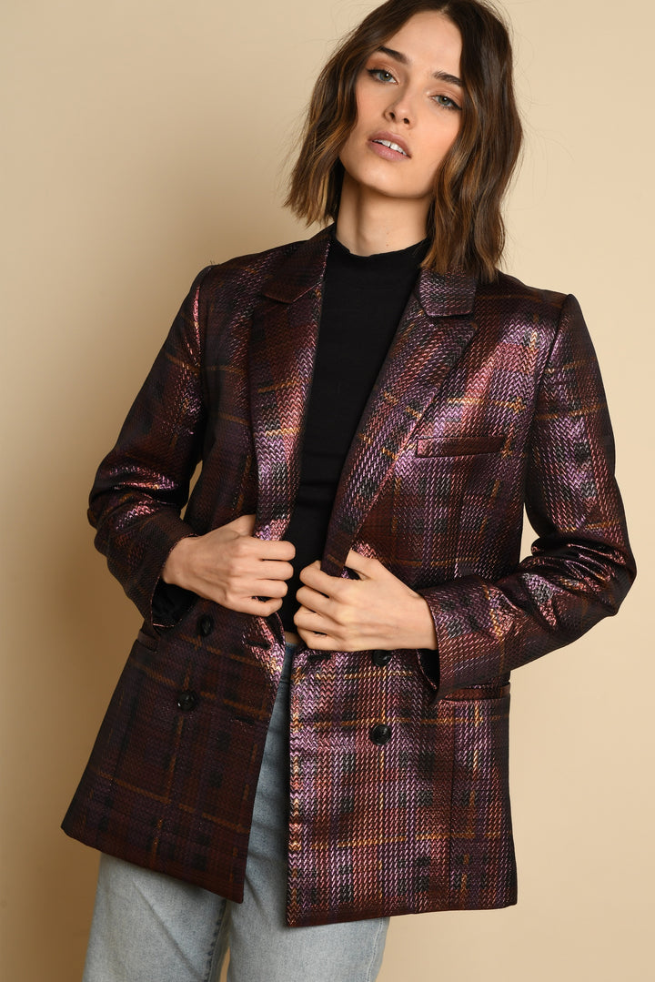 Multicolor Dark Plaid Jacquard Blazer