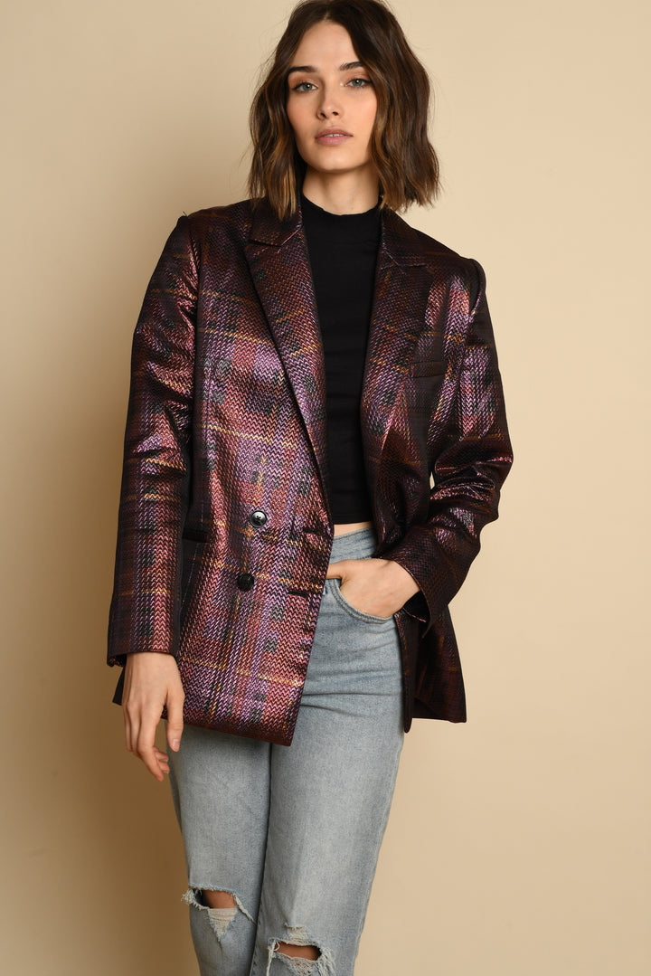 Multicolor Dark Plaid Jacquard Blazer