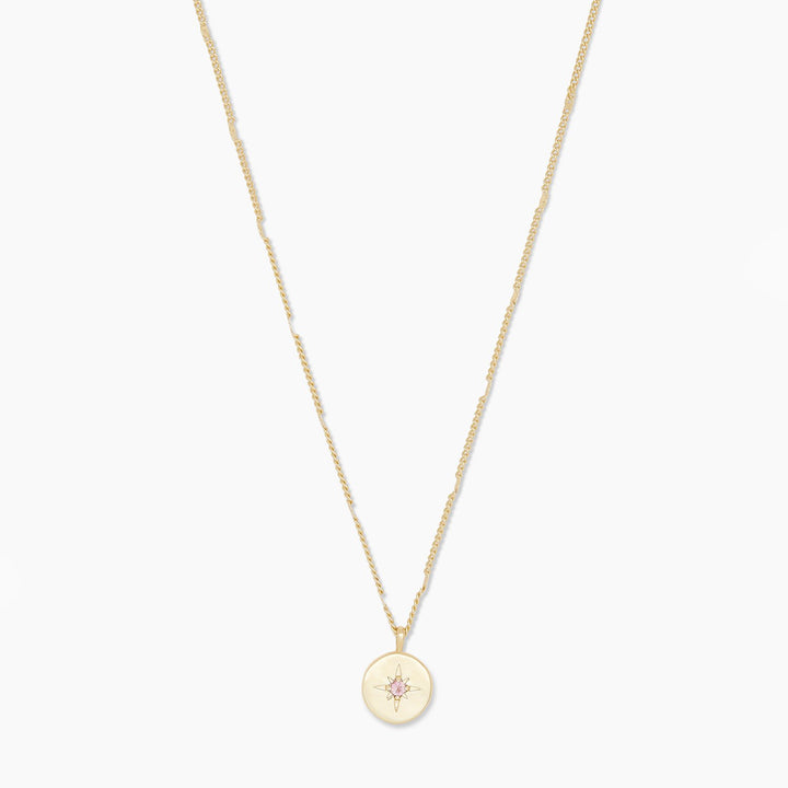 October Gold Pink Tourmaline Birthstone Coin Necklace