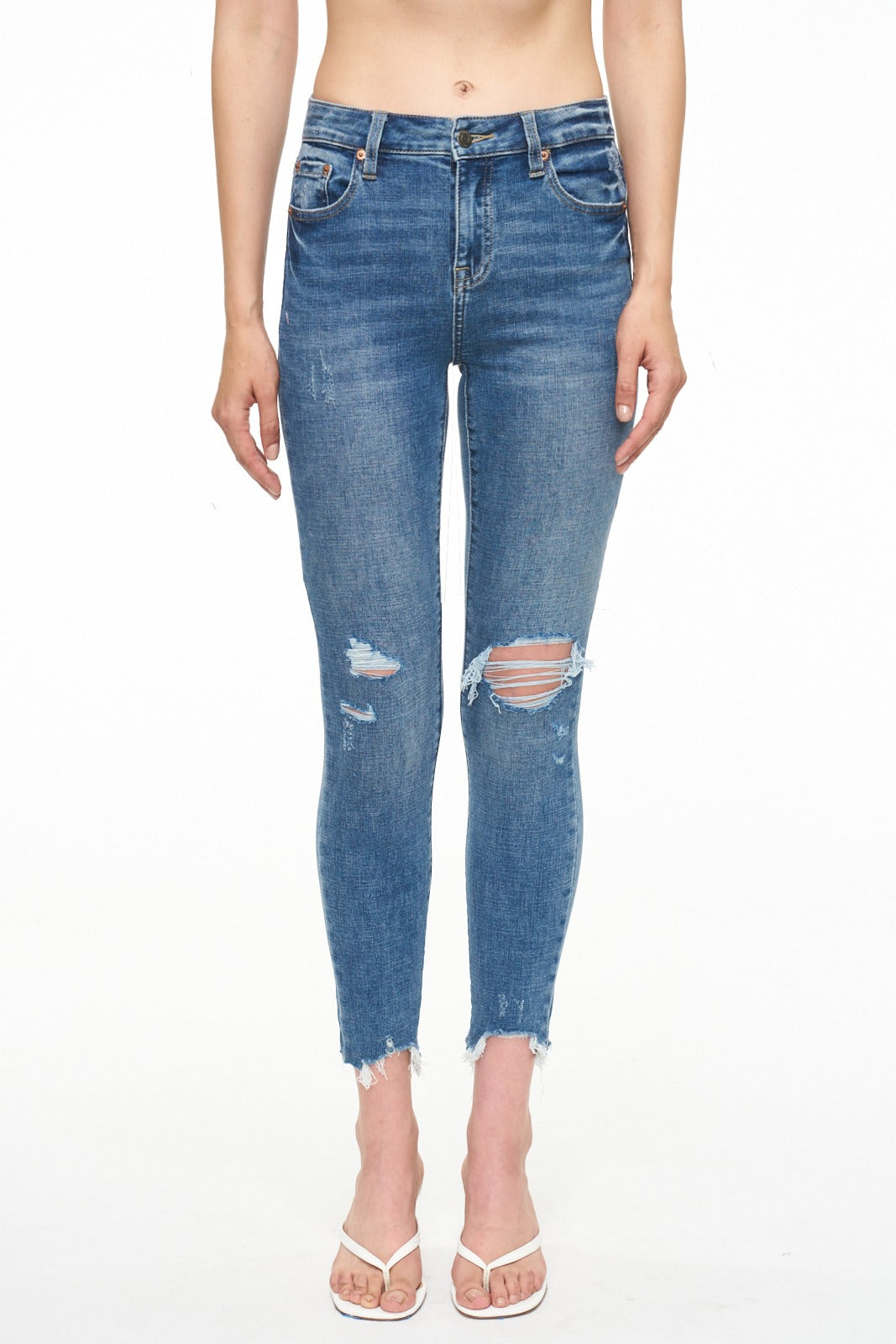 Poolside Distressed Mid-Rise Skinny Jean