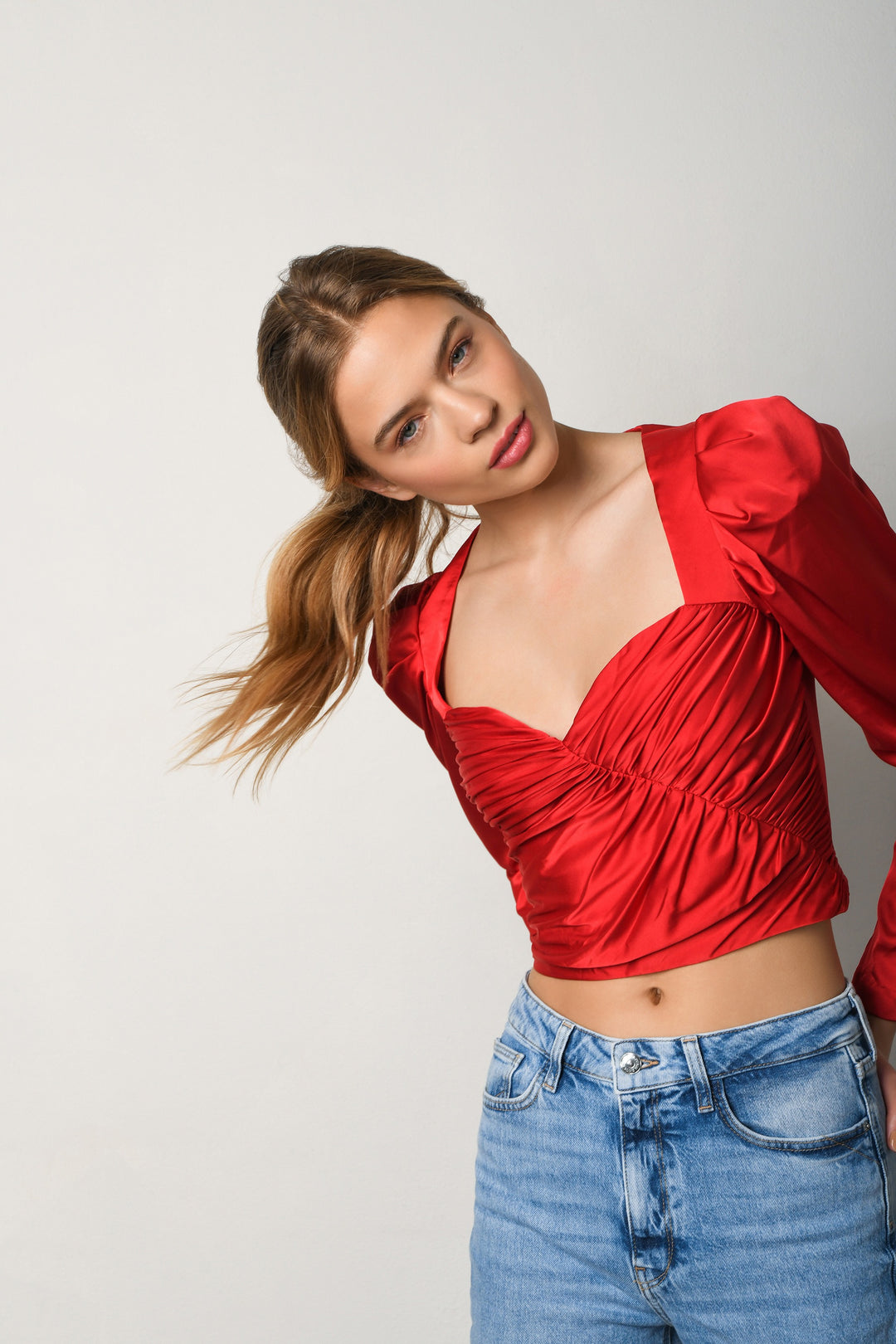 Red Satin Arla Blouse