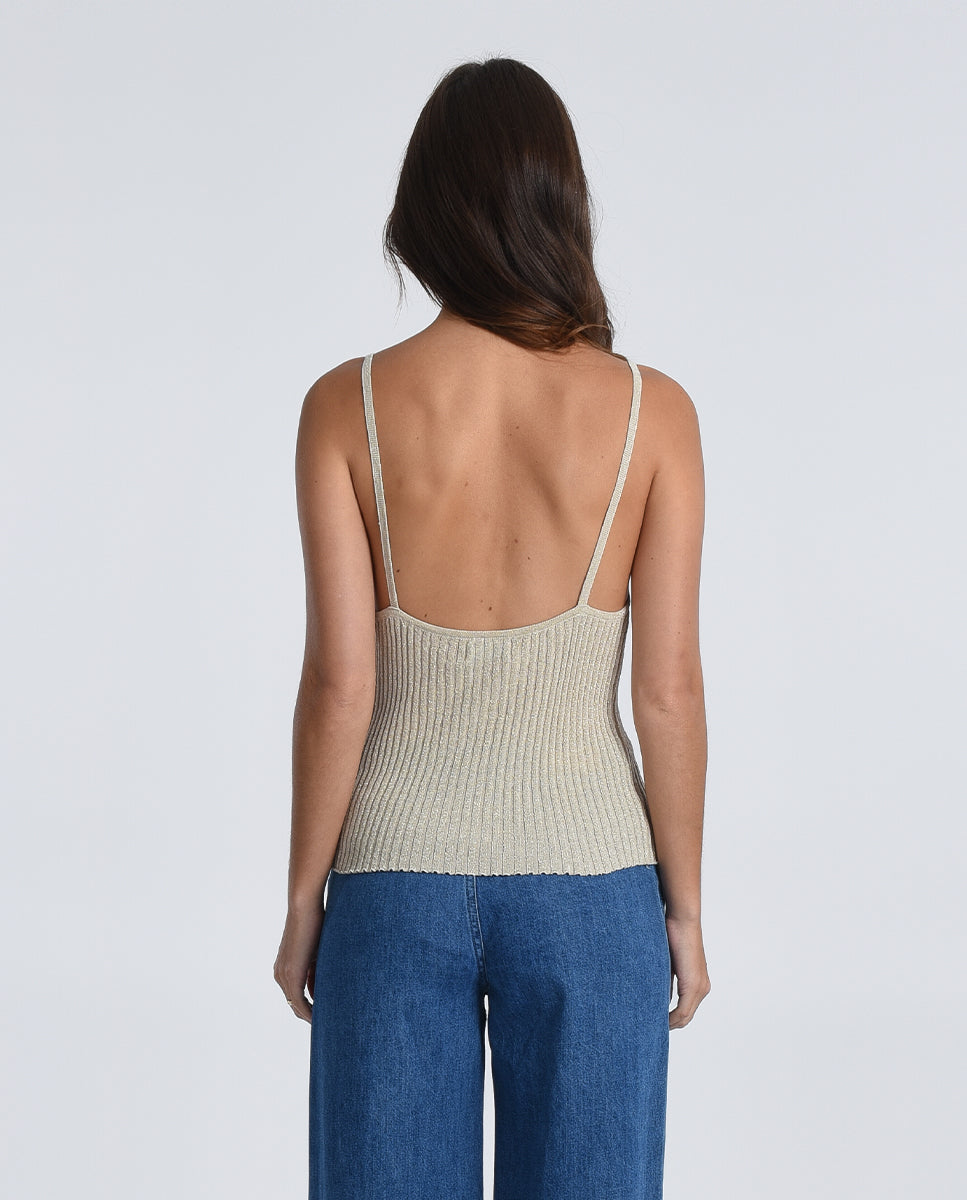 Ribbed Mesh Knitted Tank Top