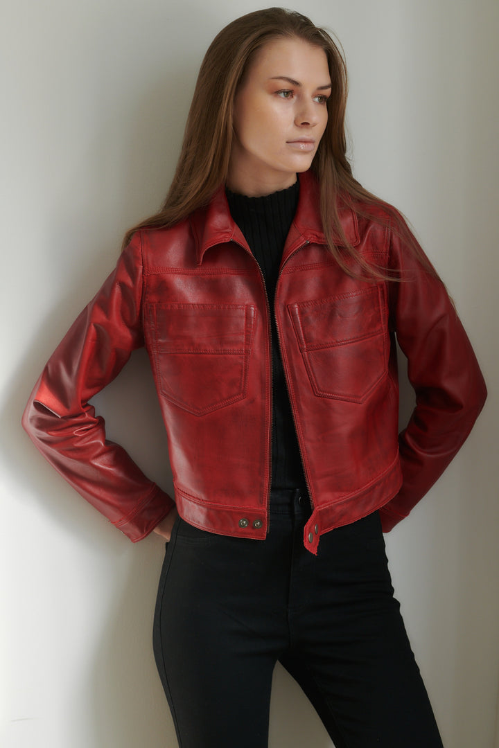 Vintage Red Waxed Washable Leather Jacket