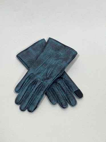 Waxed Azure Leather Gloves