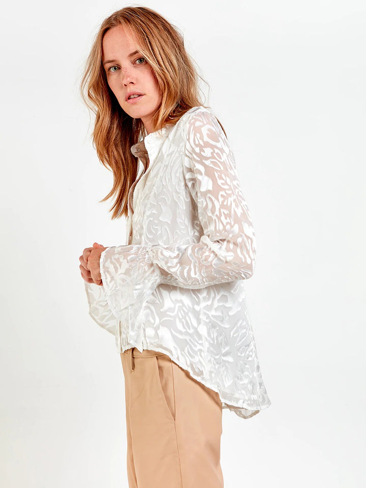 White Silk Burnout Blouse