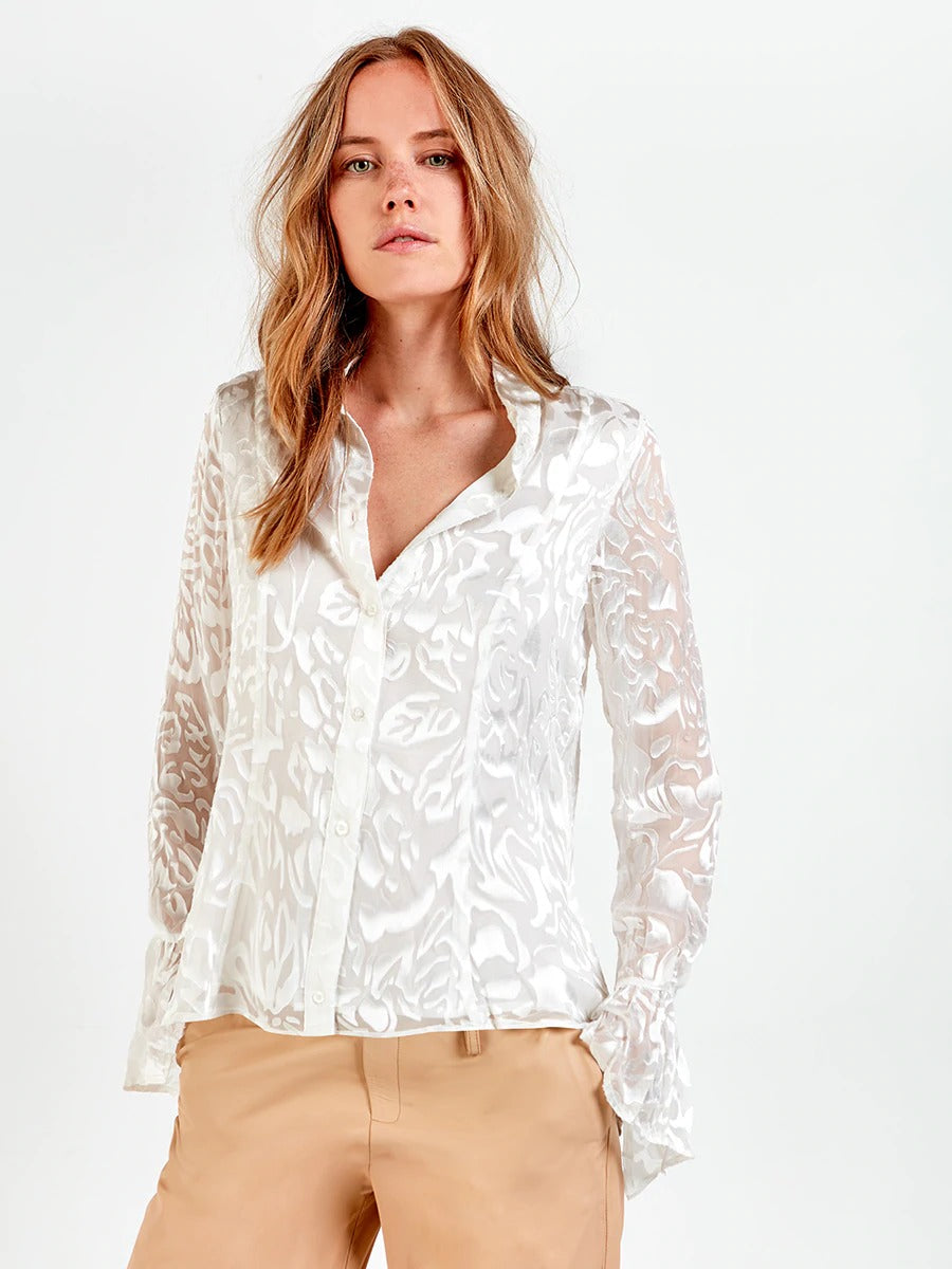 White Silk Burnout Blouse