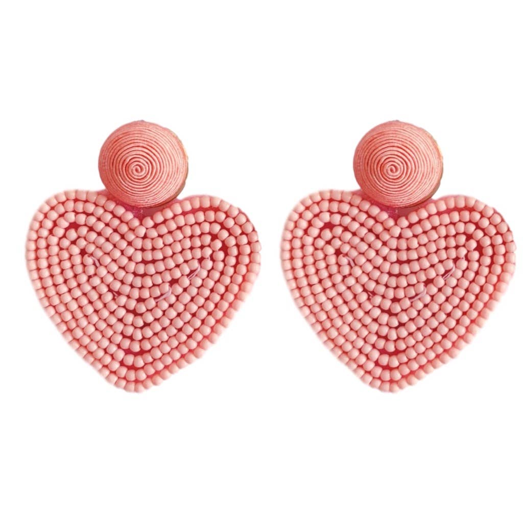 Pink Beaded Heart Drop Earrings